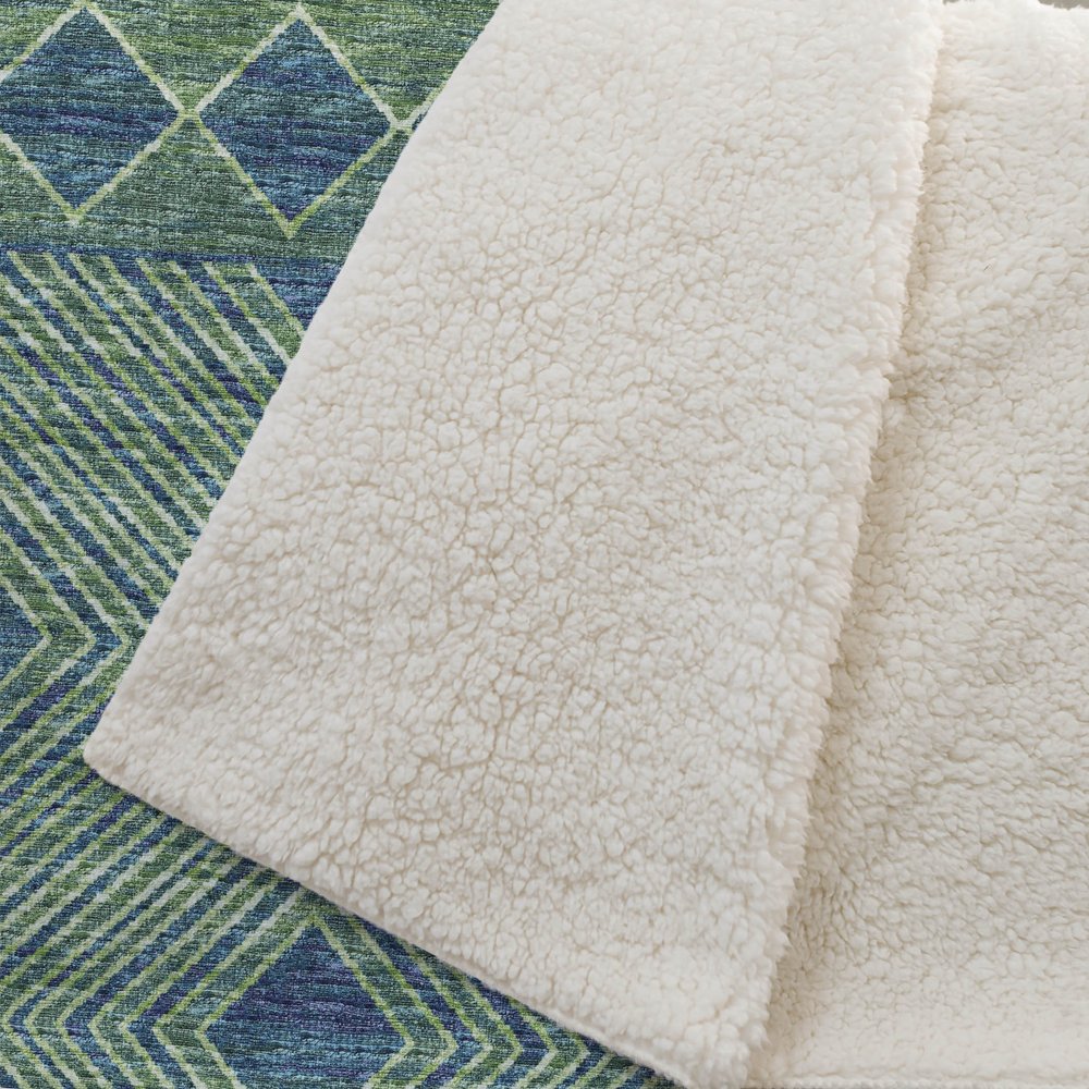 50" X 70" Green And Blue Geometric Microfiber Plush Throw Blanket
