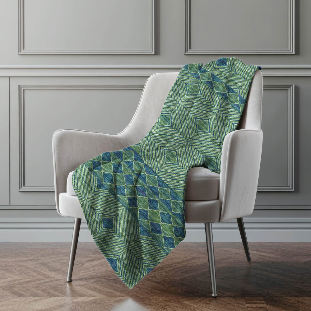 50" X 70" Green And Blue Geometric Microfiber Plush Throw Blanket