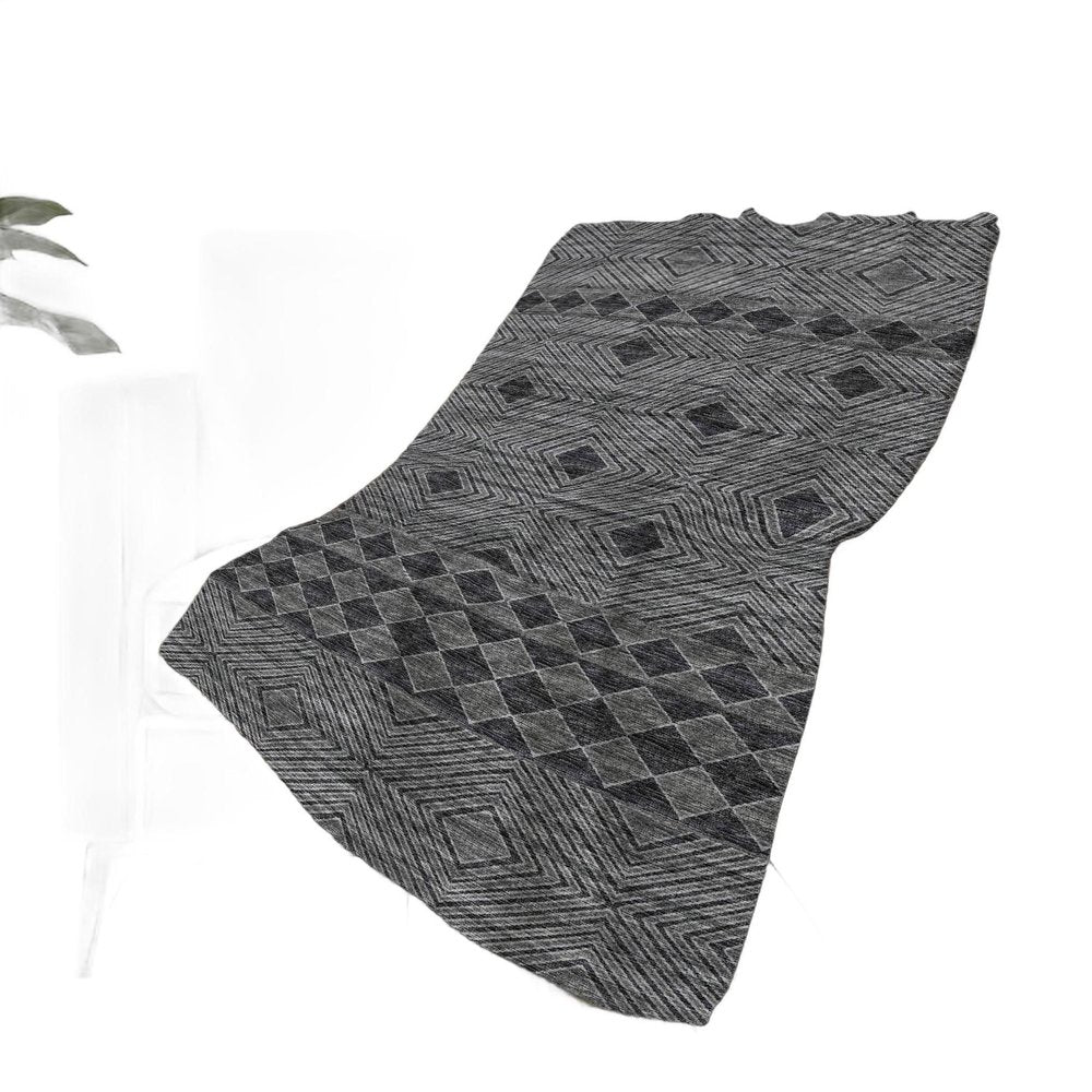 50" X 70" Gray And Black Geometric Polyester Woven Plush Throw Blanket