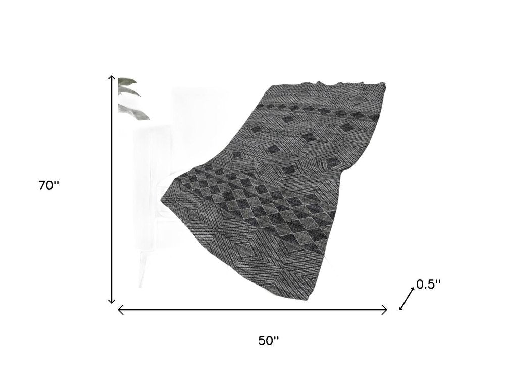 50" X 70" Gray And Black Geometric Polyester Woven Plush Throw Blanket