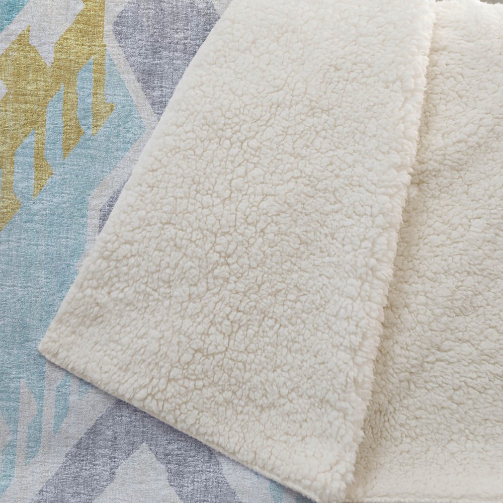 50" X 70" Aqua Gold And Ivory Ikat Microfiber Plush Throw Blanket