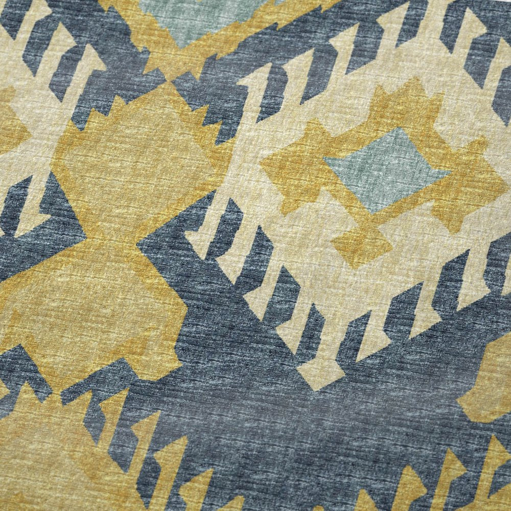 50" X 70" Yellow And Blue Ikat Polyester Woven Plush Throw Blanket