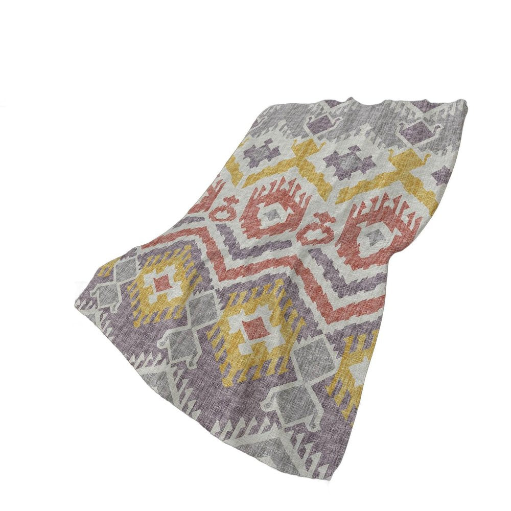 50" X 70" Purple Coral And Gold Ikat Polyester Woven Plush Throw Blanket