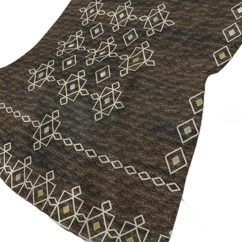 50" X 70" Brown Ivory And Gold Geometric Polyester Woven Plush Throw Blanket