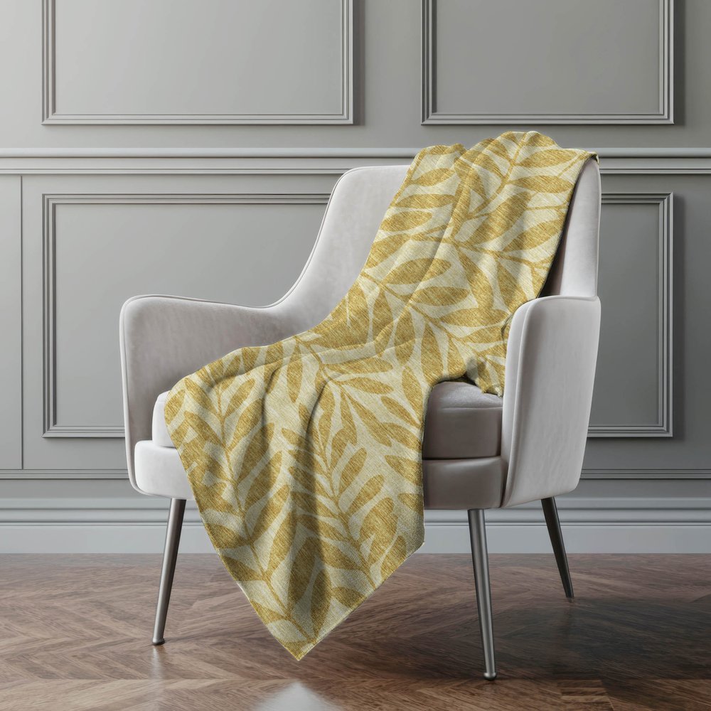 50" X 70" Gold And Beige Floral Polyester Woven Plush Throw Blanket