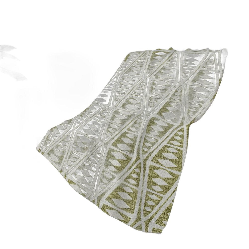 50" X 70" Olive Green And Beige Geometric Polyester Woven Plush Throw Blanket