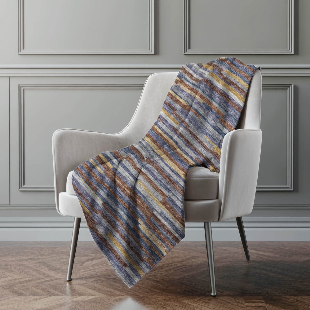 50" X 70" Blue Chocolate And Beige Abstract Polyester Woven Plush Throw Blanket