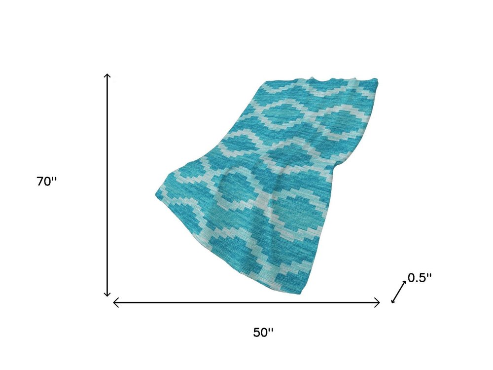 50" X 70" Turquoise And Aqua Geometric Polyester Woven Plush Throw Blanket