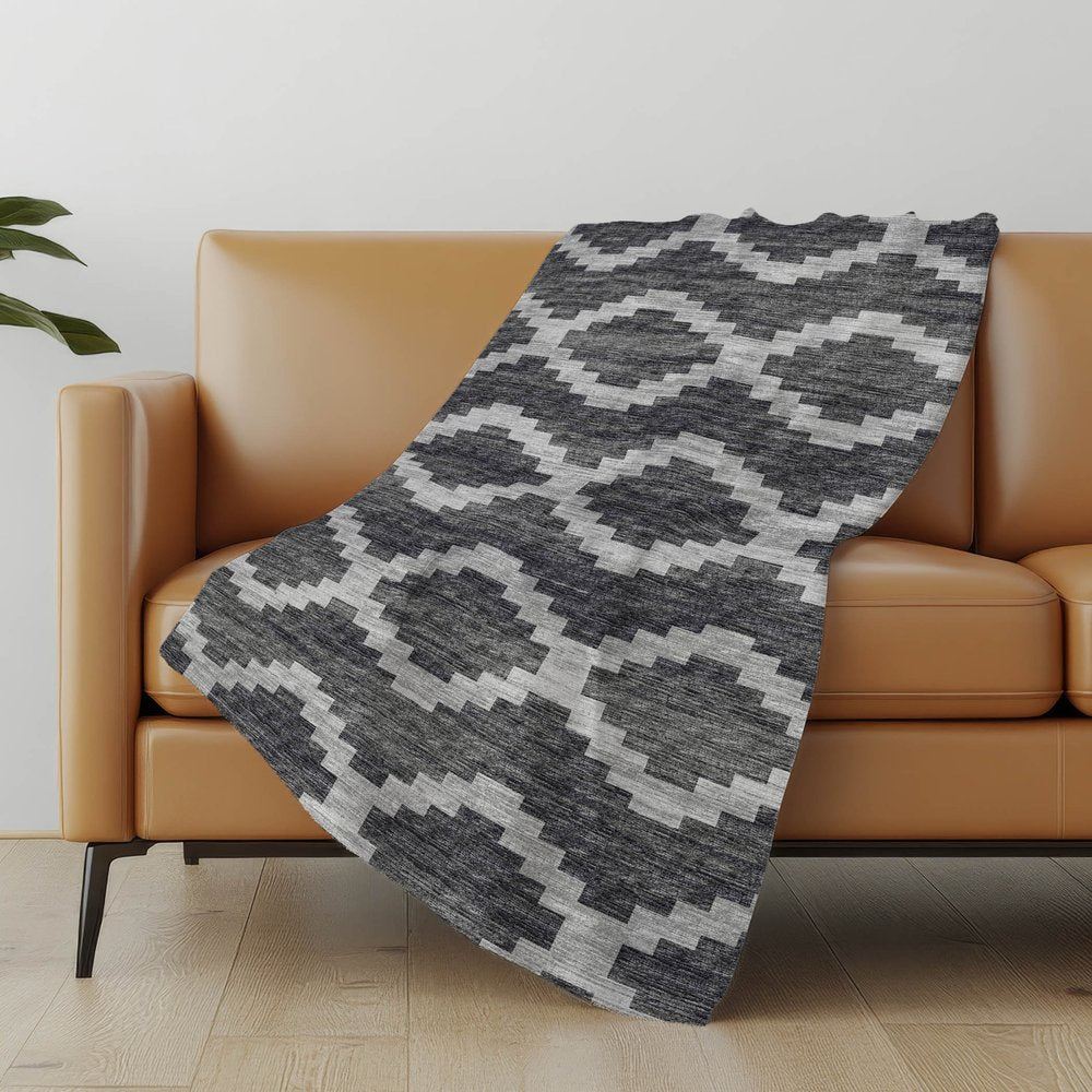 50" X 70" Gray And Charcoal Geometric Polyester Woven Plush Throw Blanket