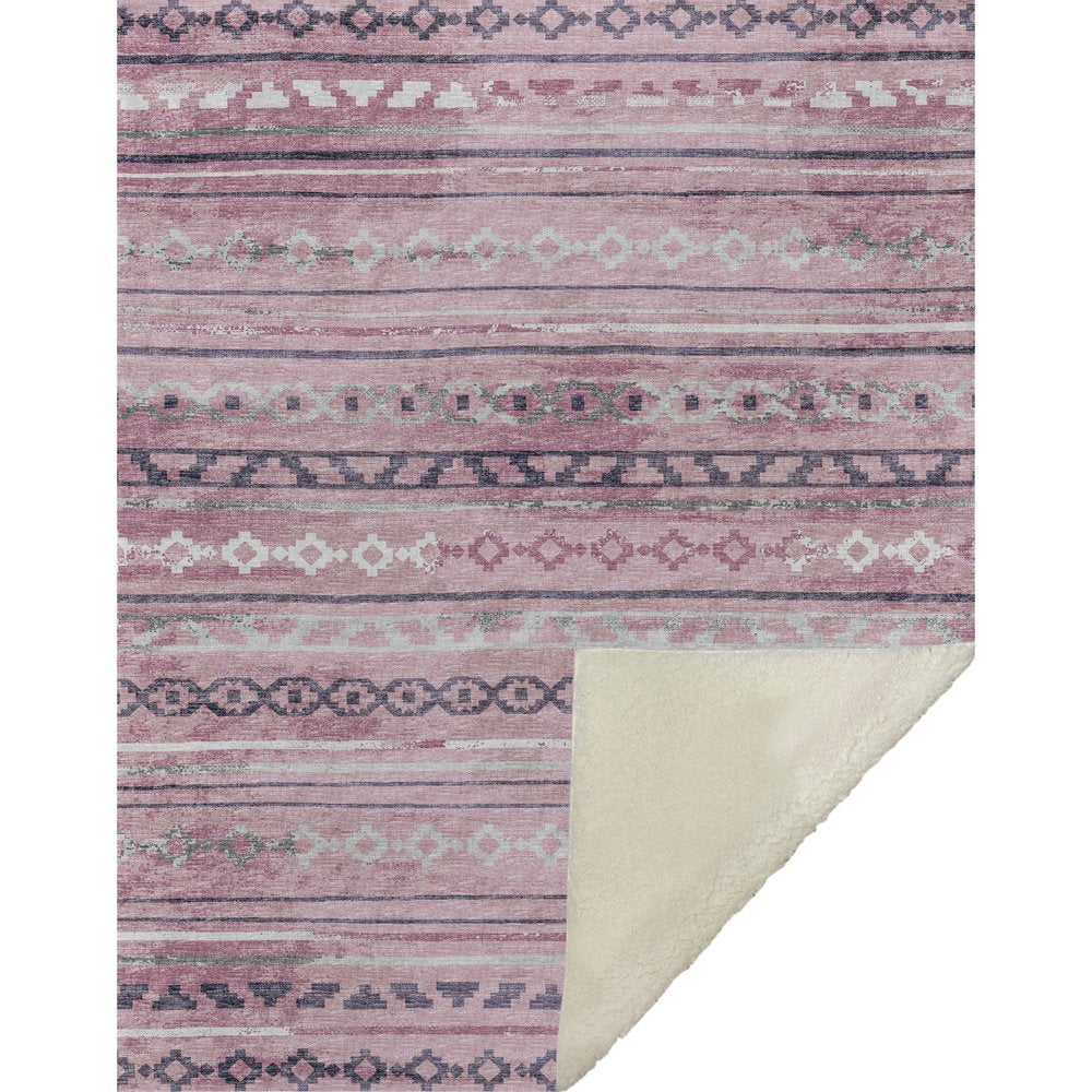 50" X 70" Pink Gray And Ivory Geometric Microfiber Plush Throw Blanket