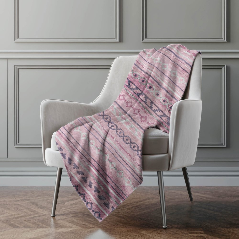 50" X 70" Pink Gray And Ivory Geometric Microfiber Plush Throw Blanket