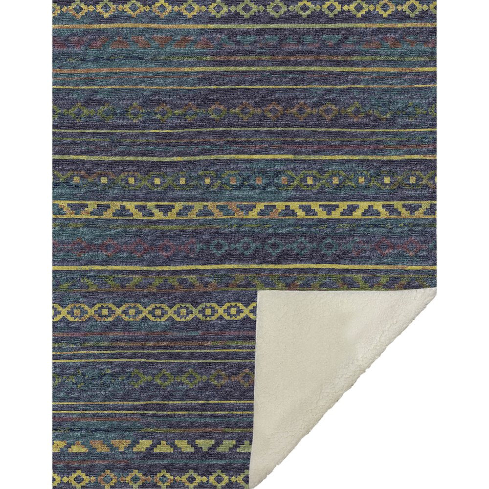 50" X 70" Blue Gold And Green Geometric Microfiber Plush Throw Blanket