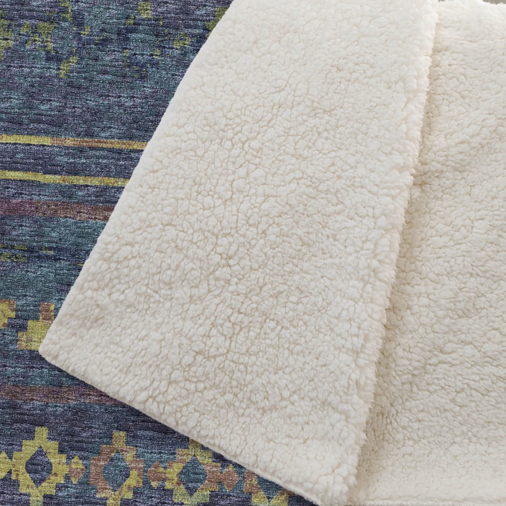 50" X 70" Blue Gold And Green Geometric Microfiber Plush Throw Blanket