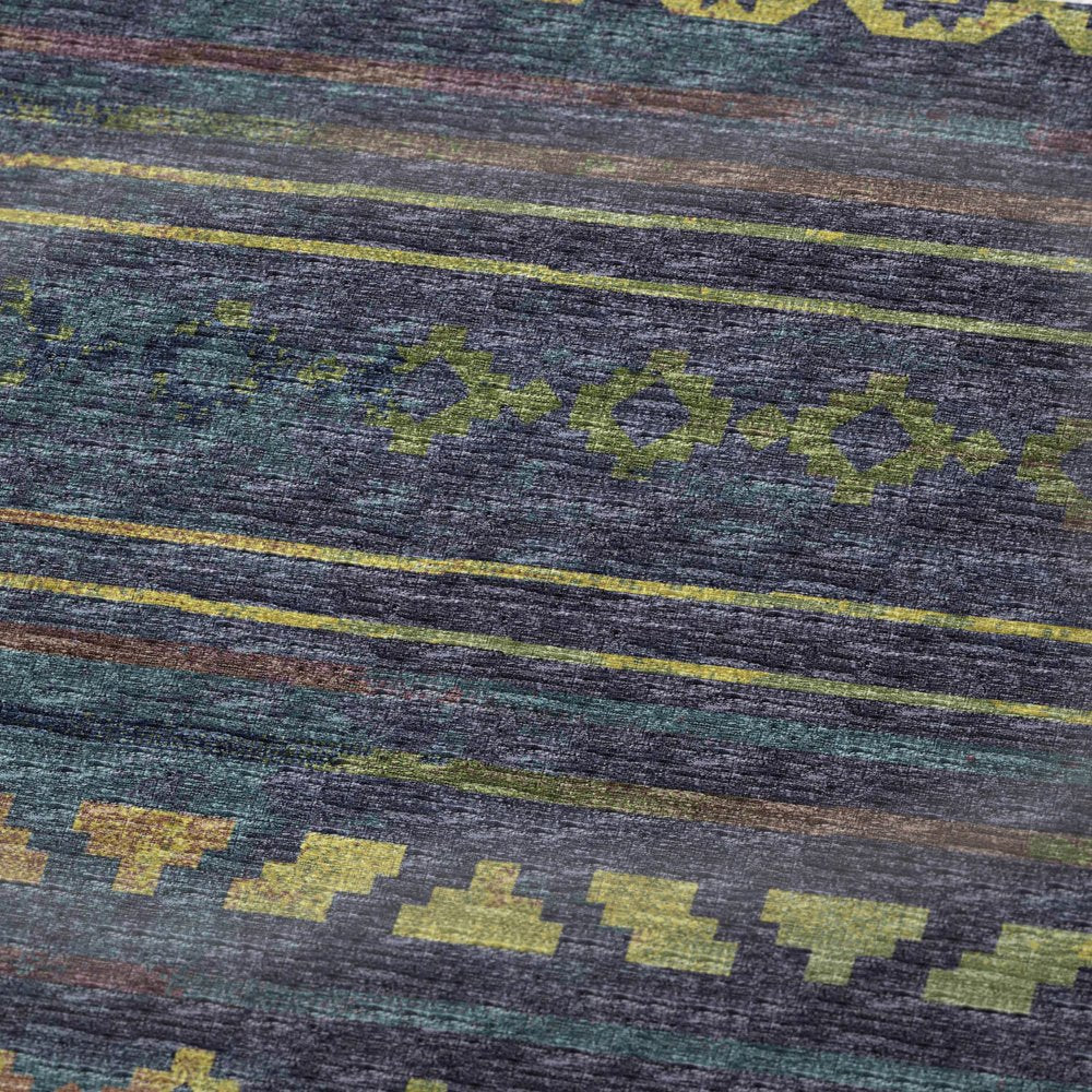 50" X 70" Blue Gold And Green Geometric Microfiber Plush Throw Blanket