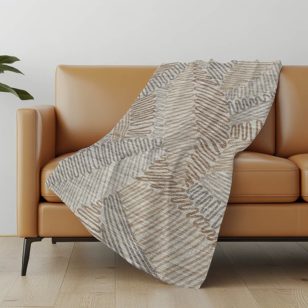 50" X 70" Coffee And Gray Abstract Microfiber Plush Throw Blanket