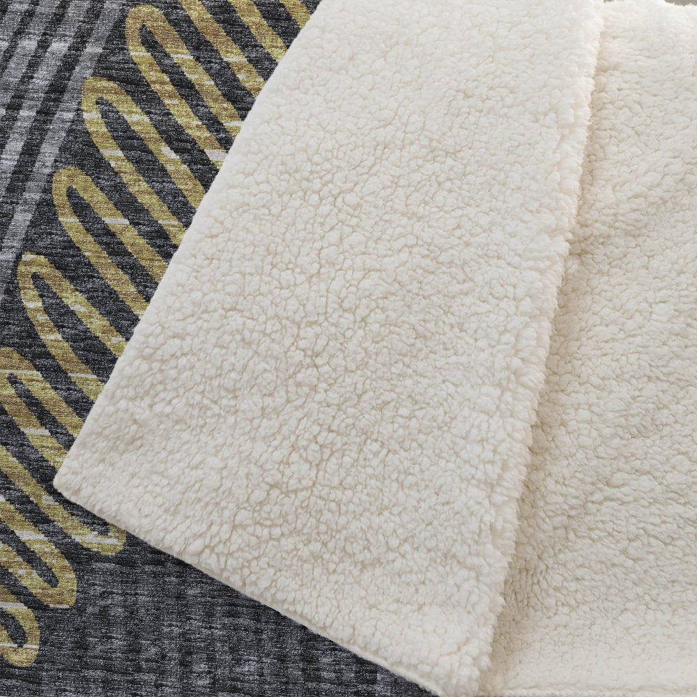 50" X 70" Gray Gold And Charcoal Abstract Polyester Woven Plush Throw Blanket