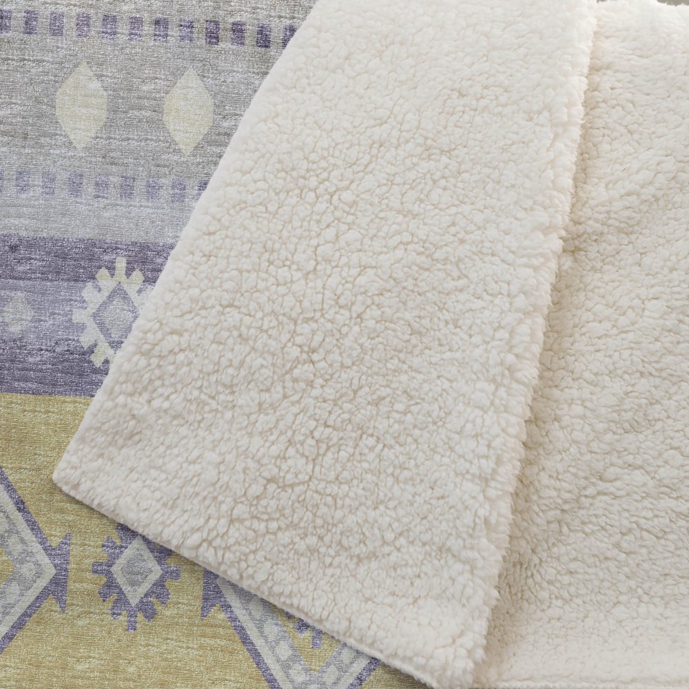 50" X 70" Purple Gold And Beige Geometric Microfiber Plush Throw Blanket
