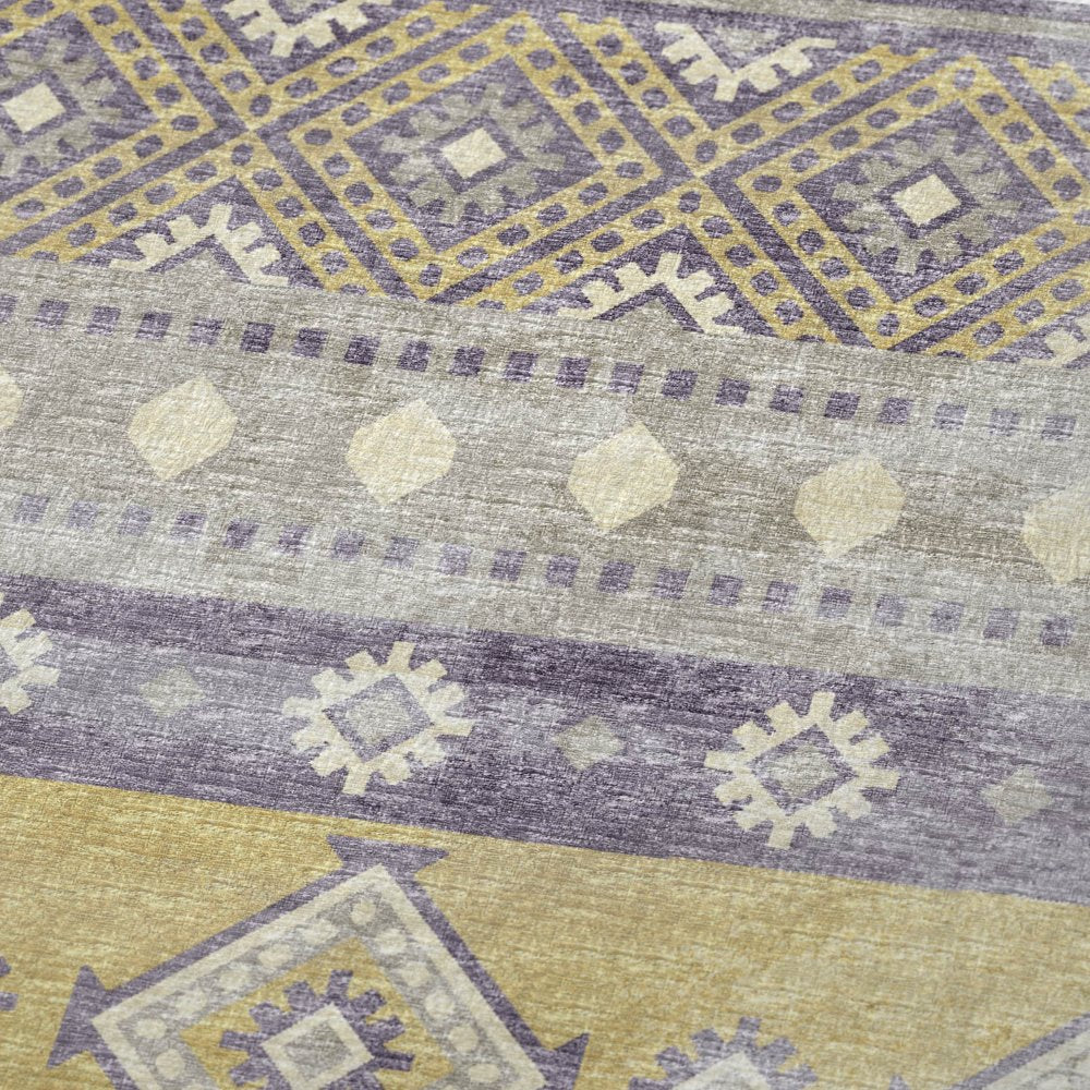 50" X 70" Purple Gold And Beige Geometric Microfiber Plush Throw Blanket