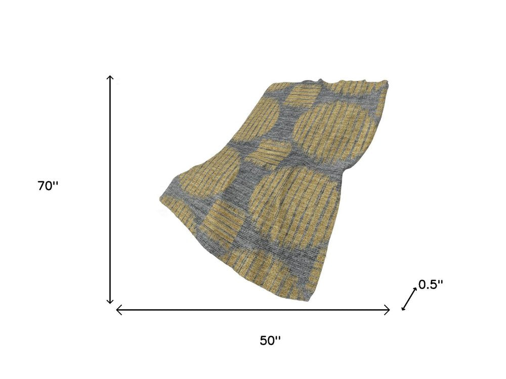 50" X 70" Gray And Gold Geometric Polyester Woven Plush Throw Blanket