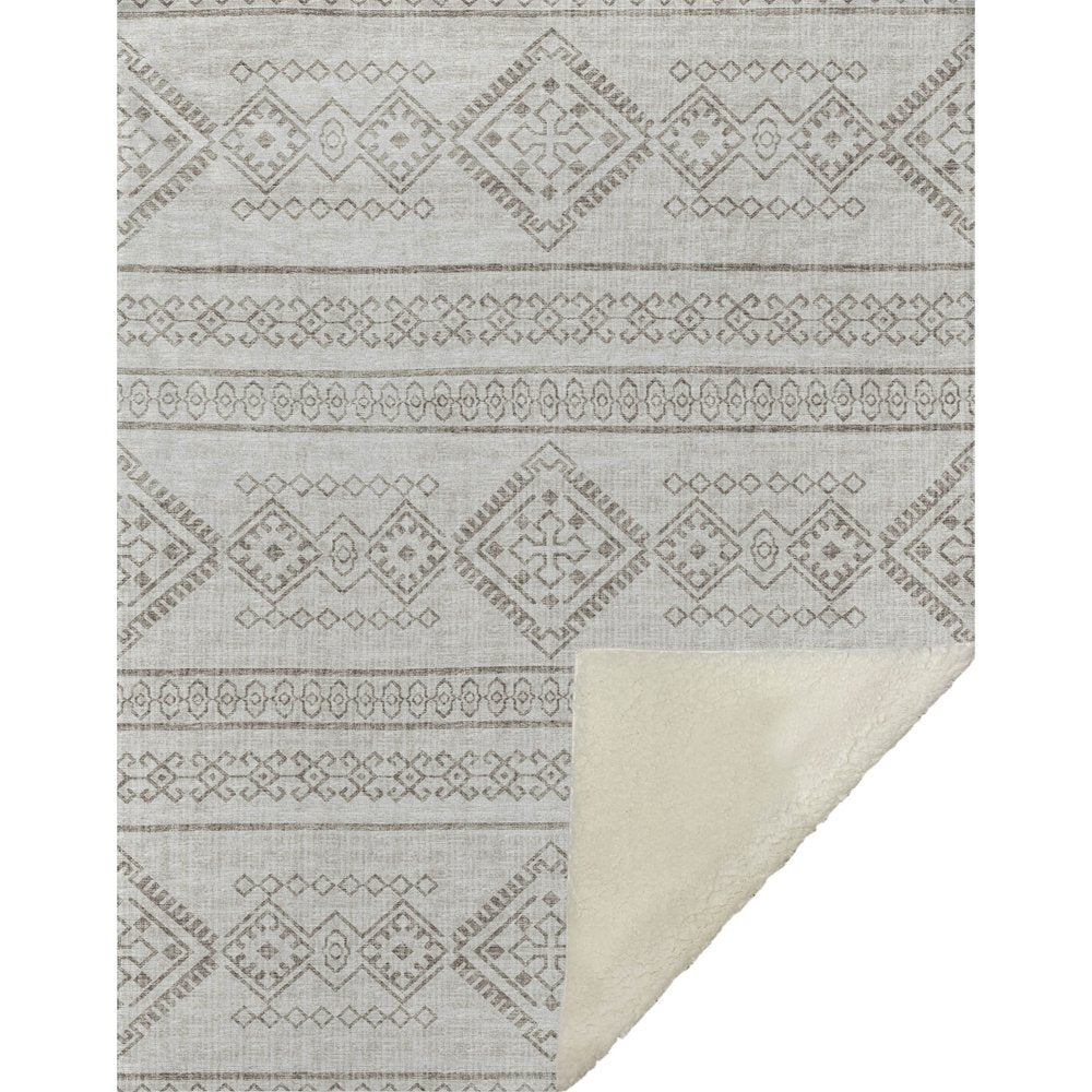 50" X 70" Taupe And Ivory Geometric Microfiber Plush Throw Blanket