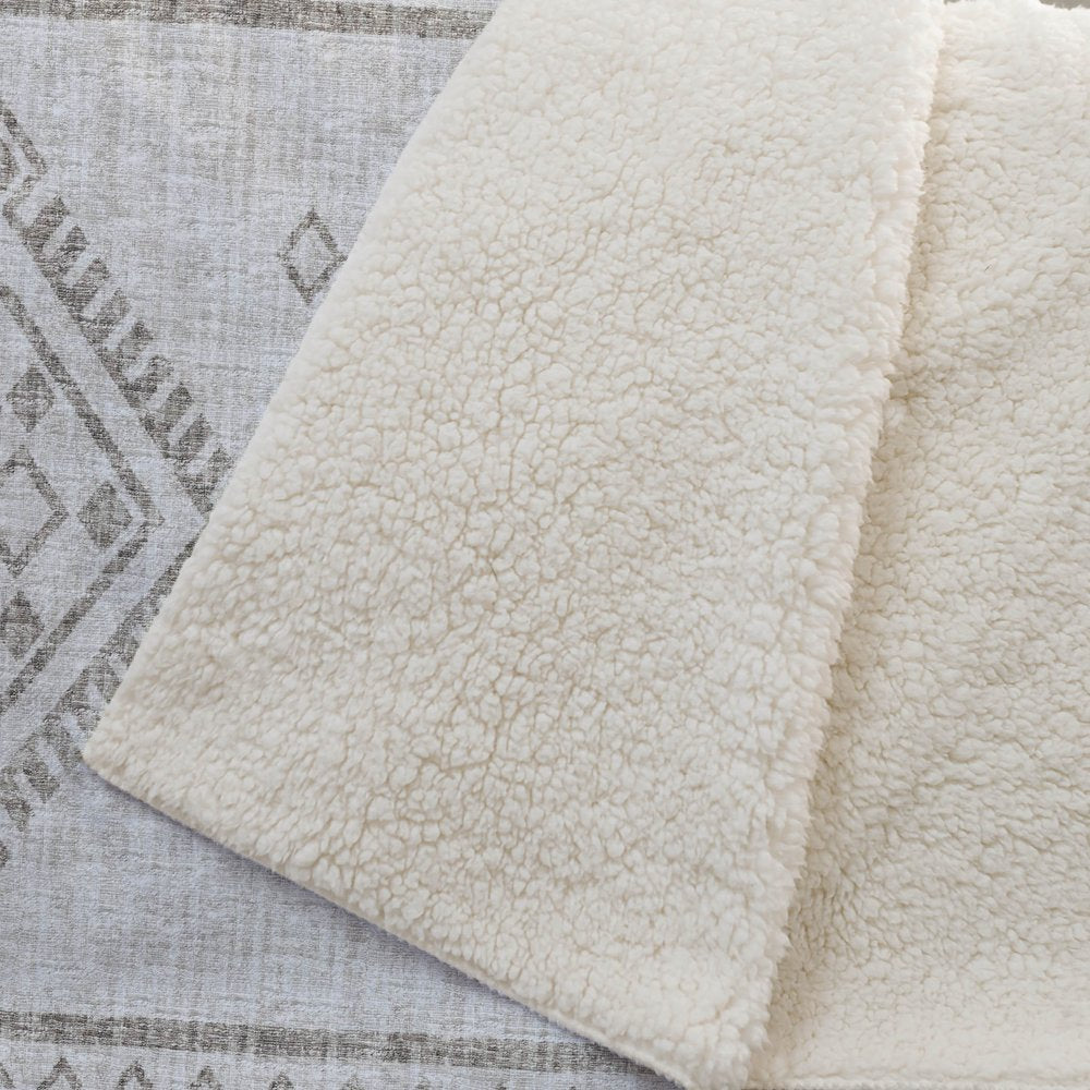 50" X 70" Taupe And Ivory Geometric Microfiber Plush Throw Blanket