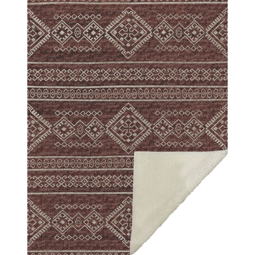 50" X 70" Rust And Ivory Geometric Microfiber Plush Throw Blanket