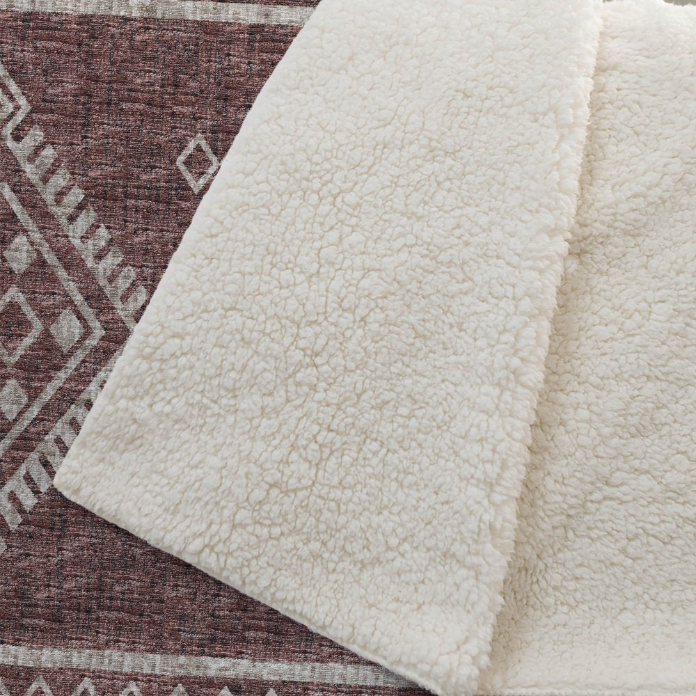 50" X 70" Rust And Ivory Geometric Microfiber Plush Throw Blanket