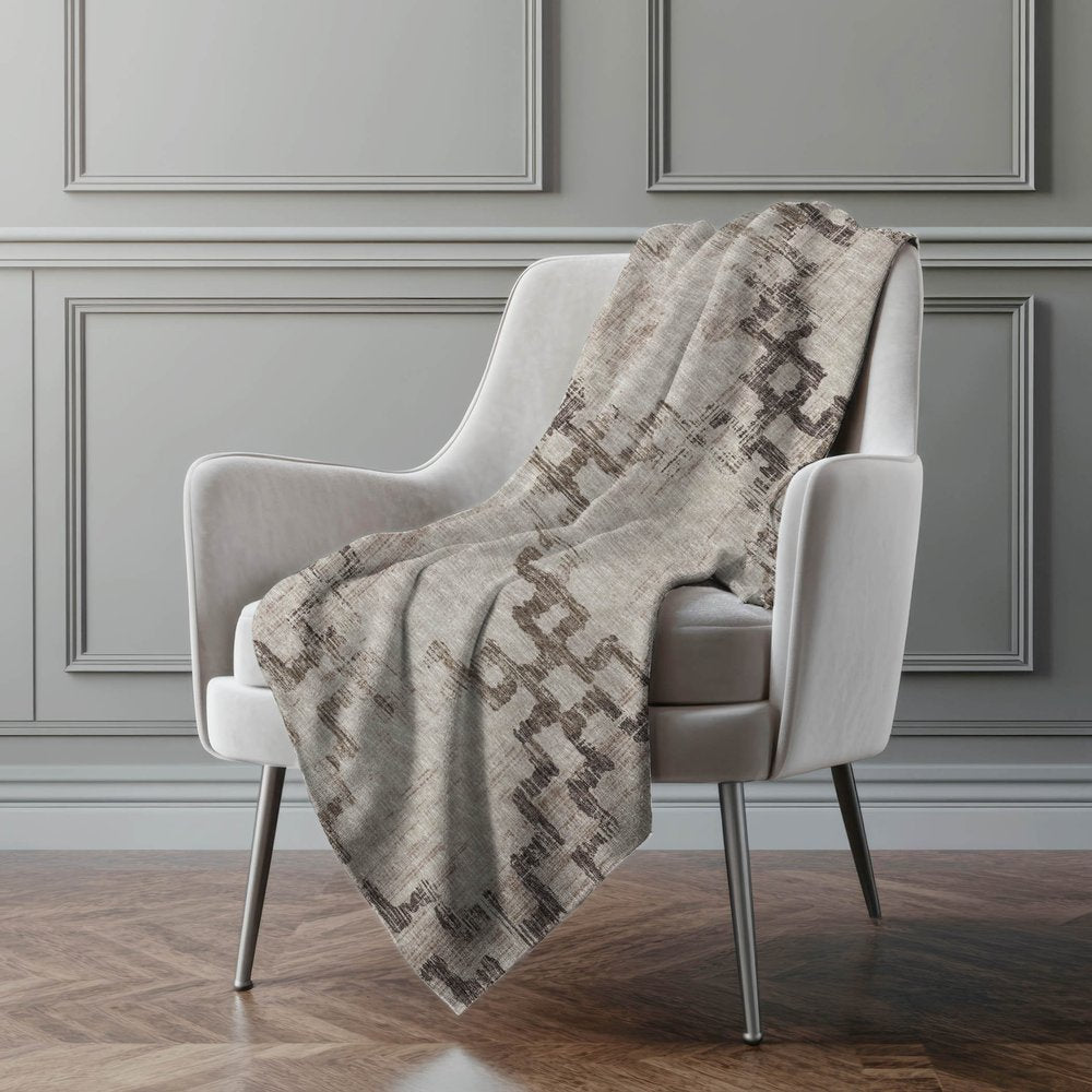 50" X 70" Chocolate And Taupe Abstract Polyester Woven Plush Throw Blanket