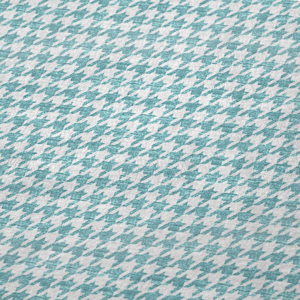 50" X 70" Aqua And White Houndstooth Microfiber Plush Throw Blanket