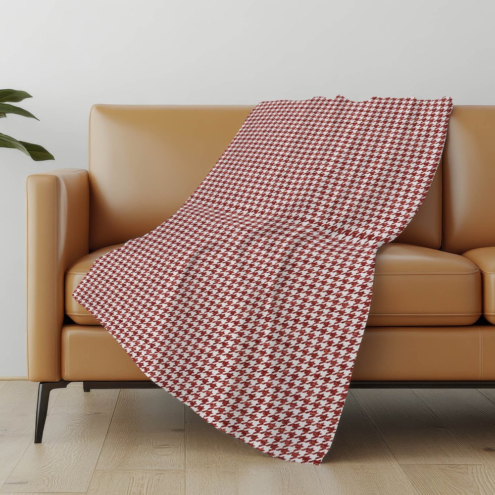 50" X 70" Red And White Houndstooth Microfiber Plush Throw Blanket