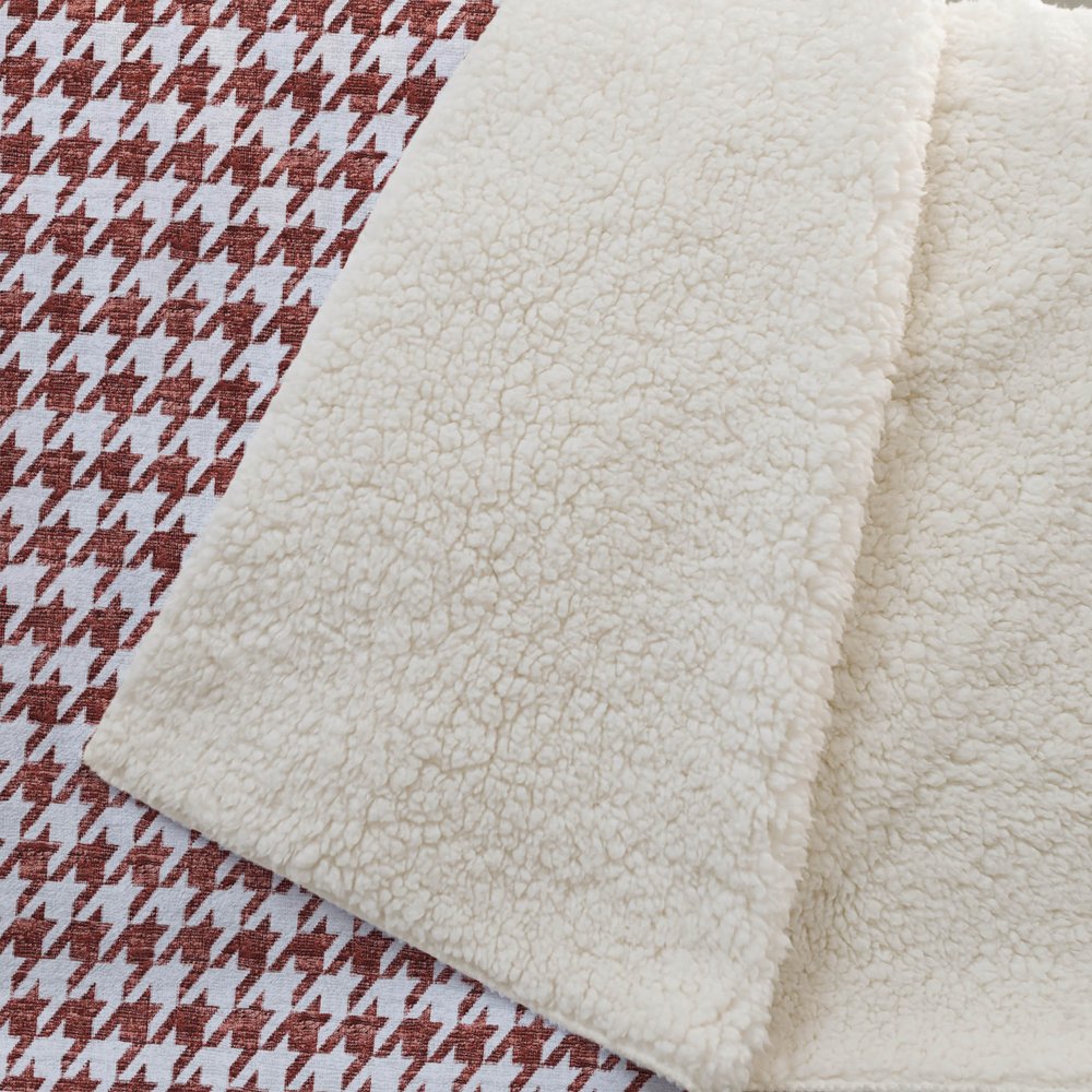 50" X 70" Red And White Houndstooth Microfiber Plush Throw Blanket