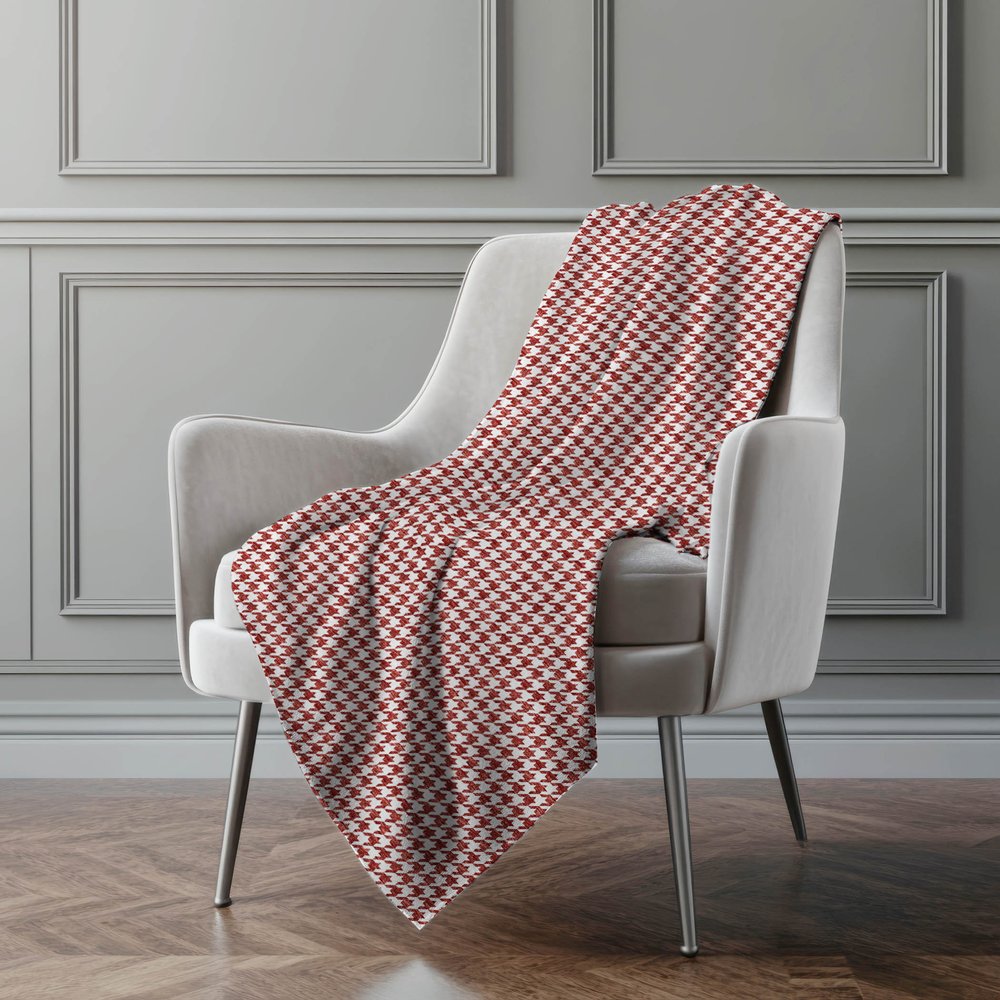 50" X 70" Red And White Houndstooth Microfiber Plush Throw Blanket