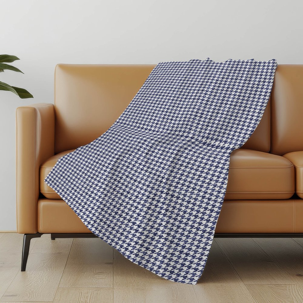 50" X 70" Navy Blue And White Houndstooth Microfiber Plush Throw Blanket