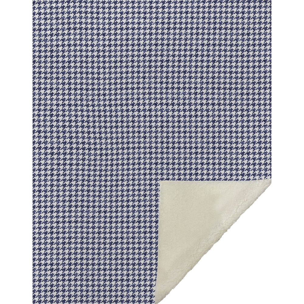 50" X 70" Navy Blue And White Houndstooth Microfiber Plush Throw Blanket