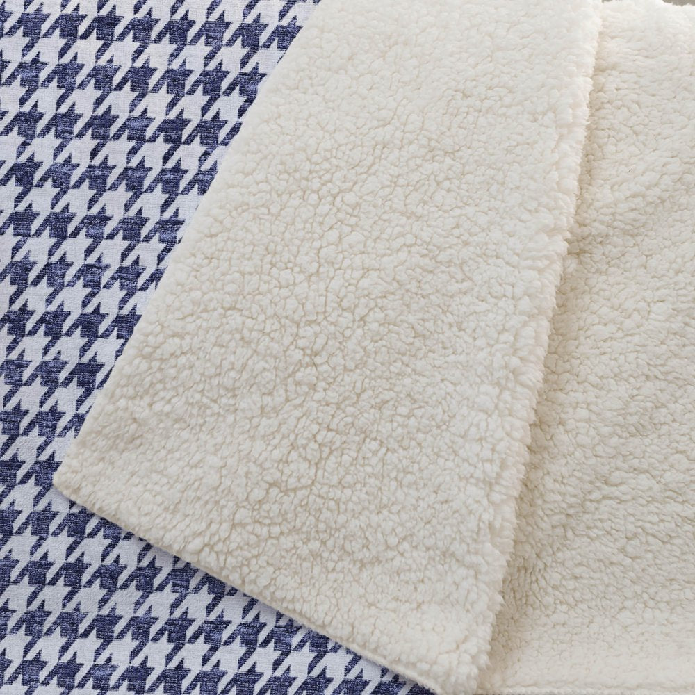 50" X 70" Navy Blue And White Houndstooth Microfiber Plush Throw Blanket