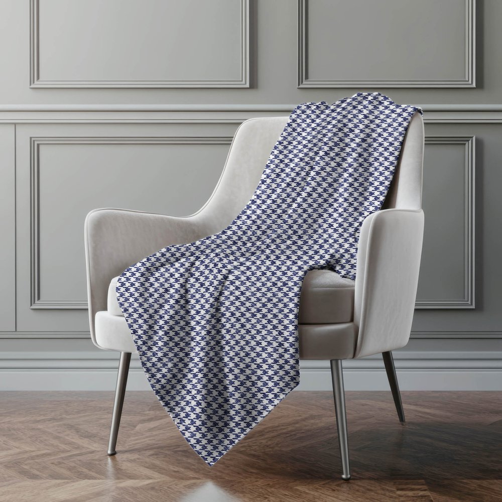 50" X 70" Navy Blue And White Houndstooth Microfiber Plush Throw Blanket