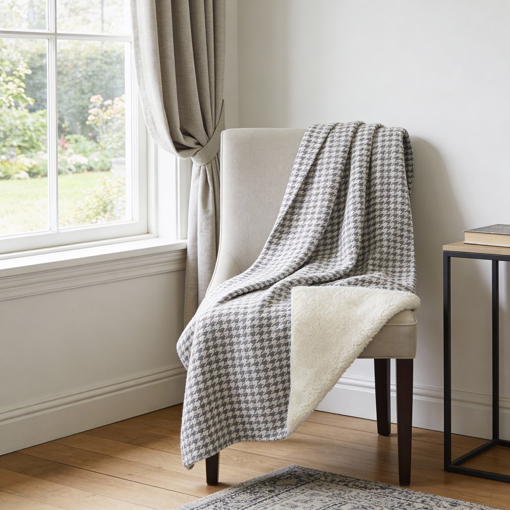 50" X 70" Gray And Light Gray Houndstooth Microfiber Plush Throw Blanket