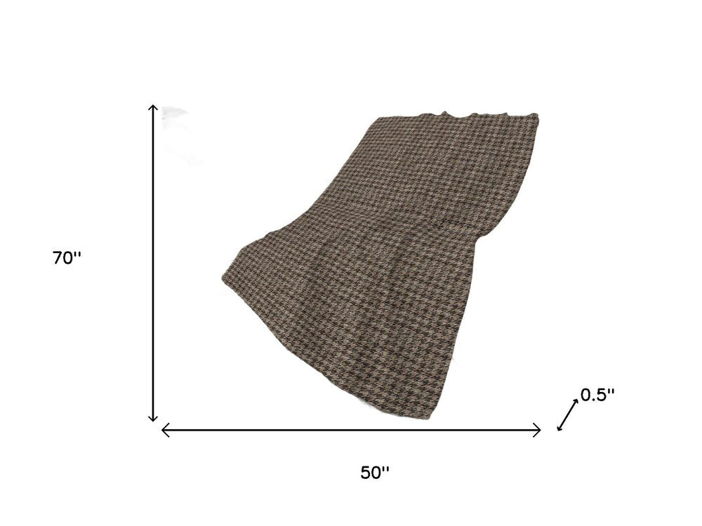 50" X 70" Chocolate And Brown Houndstooth Polyester Woven Plush Throw Blanket