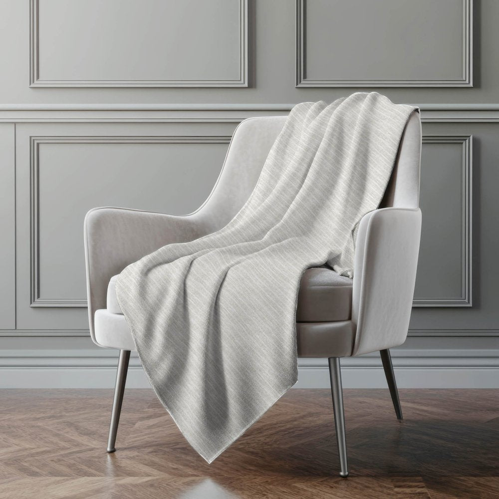 50" X 70" Linen And Ivory Striped Microfiber Plush Throw Blanket