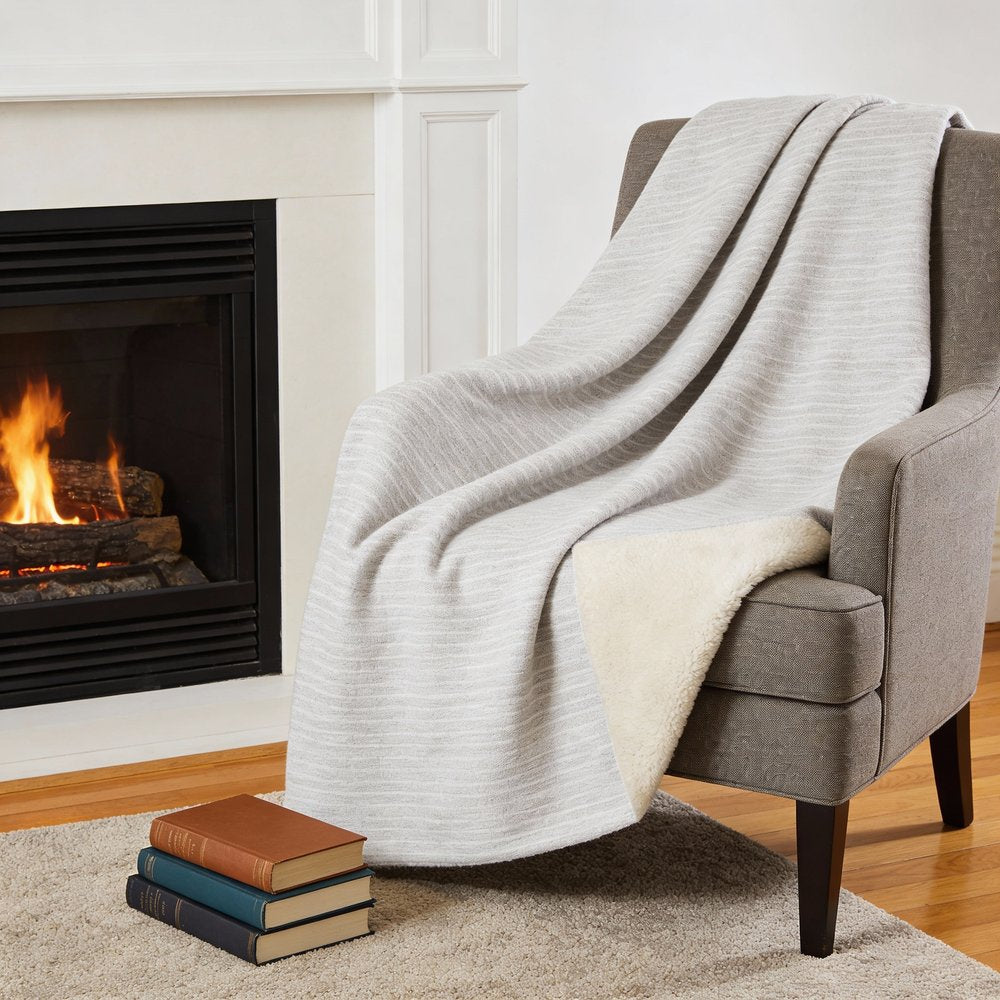 50" X 70" Linen And Ivory Striped Microfiber Plush Throw Blanket
