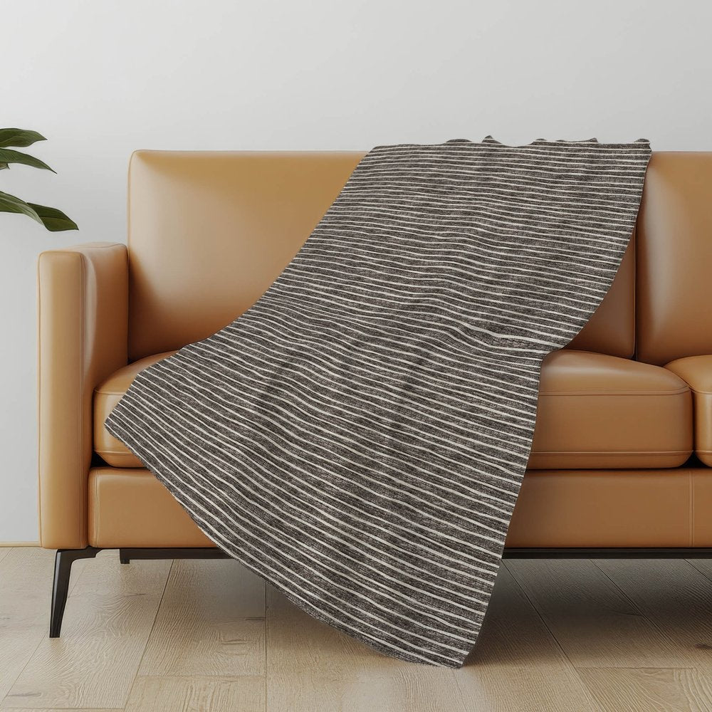 50" X 70" Chocolate And Beige Striped Polyester Woven Plush Throw Blanket