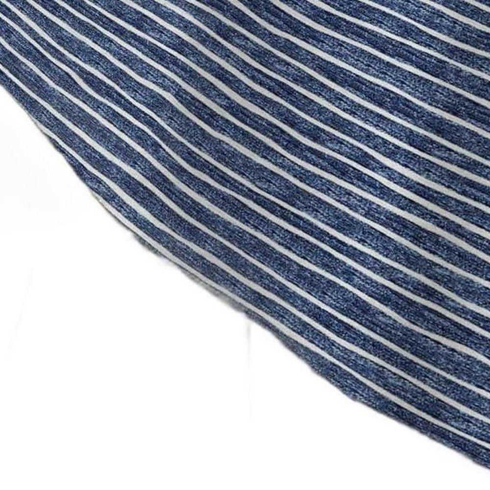 50" X 70" Navy Blue And Ivory Striped Polyester Woven Plush Throw Blanket