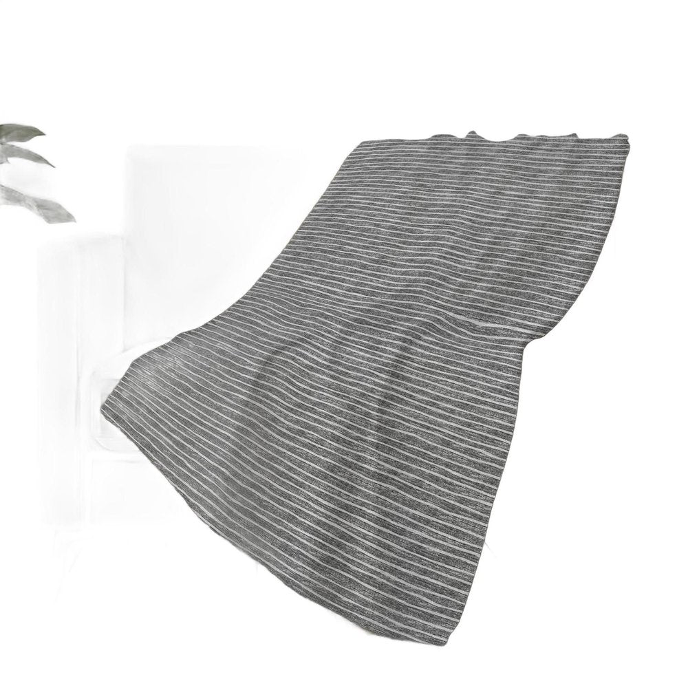50" X 70" Gray And Light Gray Striped Polyester Woven Plush Throw Blanket