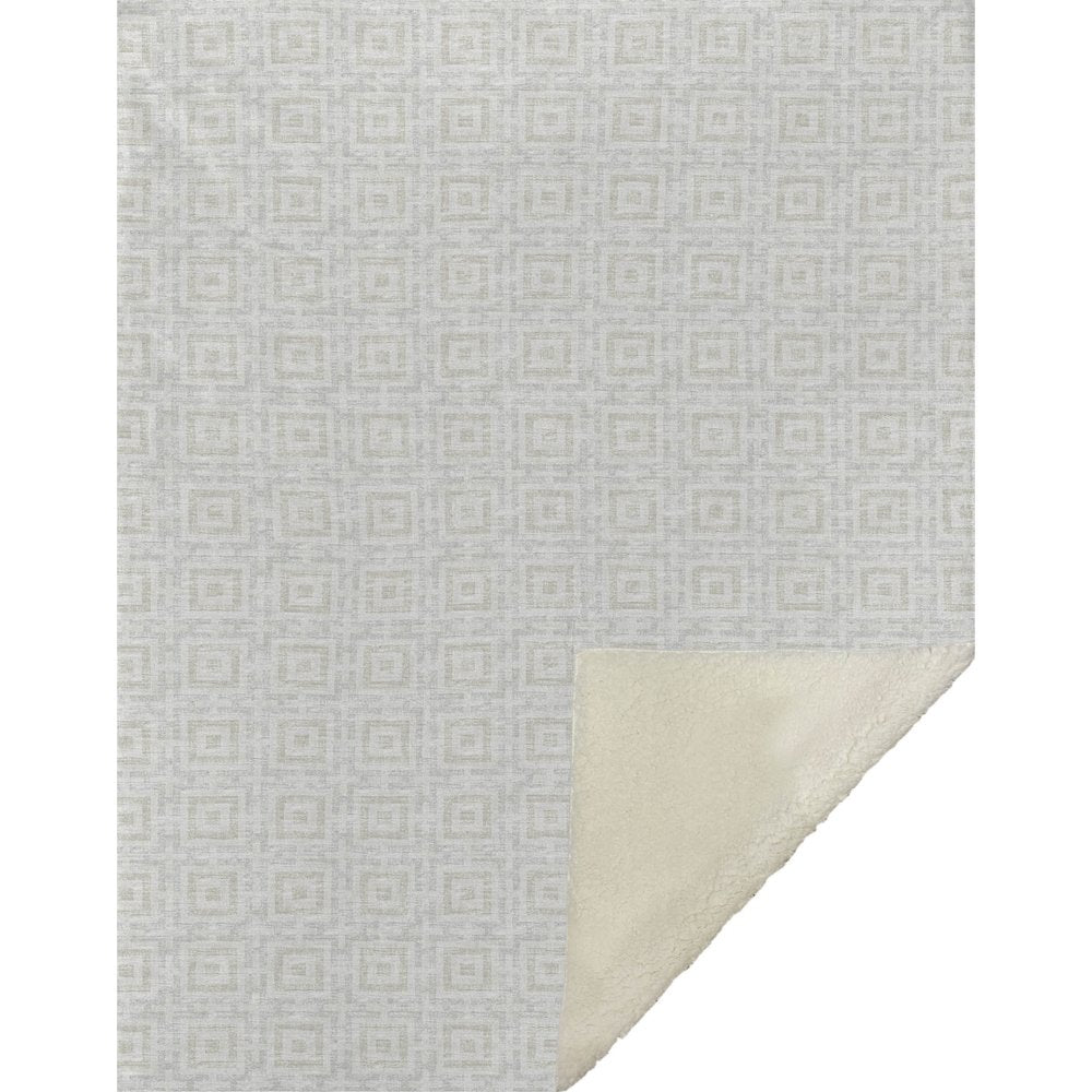 50" X 70" Linen And Ivory Geometric Microfiber Plush Throw Blanket