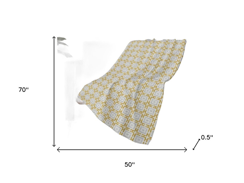 50" X 70" Gold Ivory And Gray Geometric Polyester Woven Plush Throw Blanket
