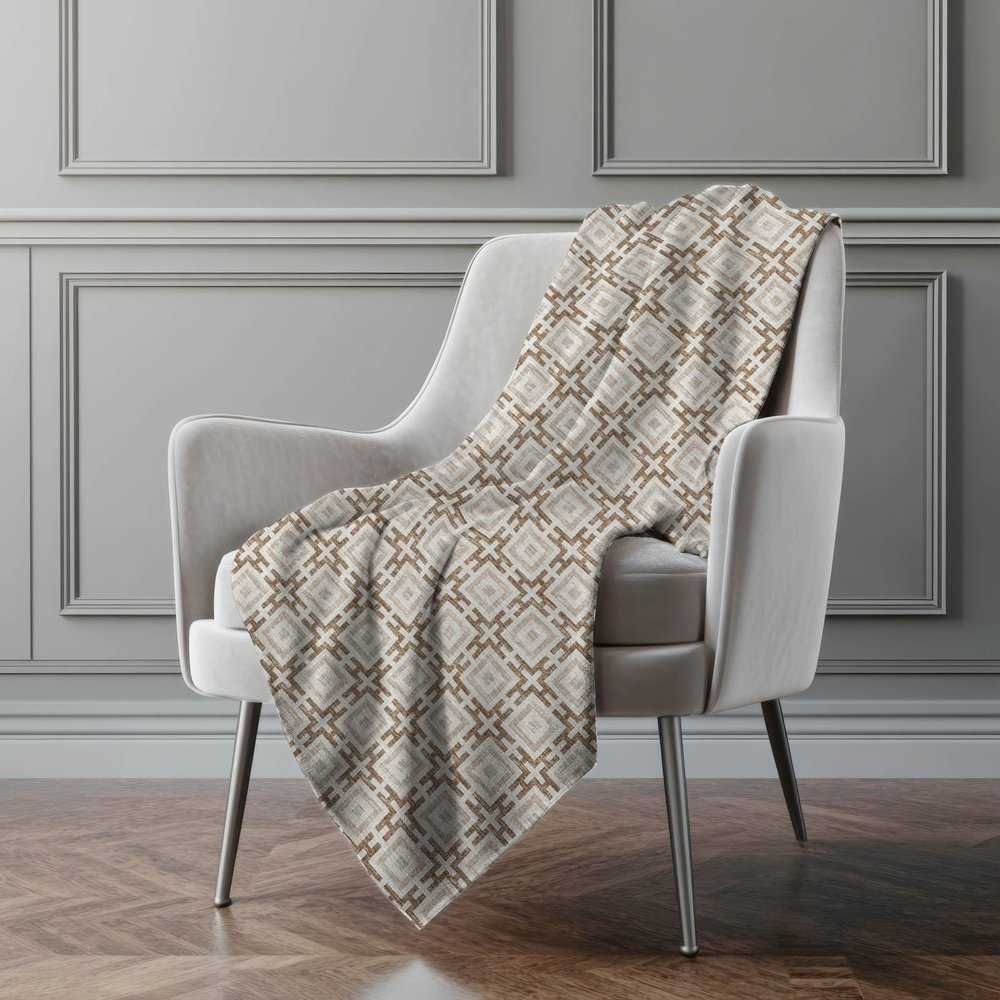 50" X 70" Taupe And Beige Geometric Microfiber Plush Throw Blanket