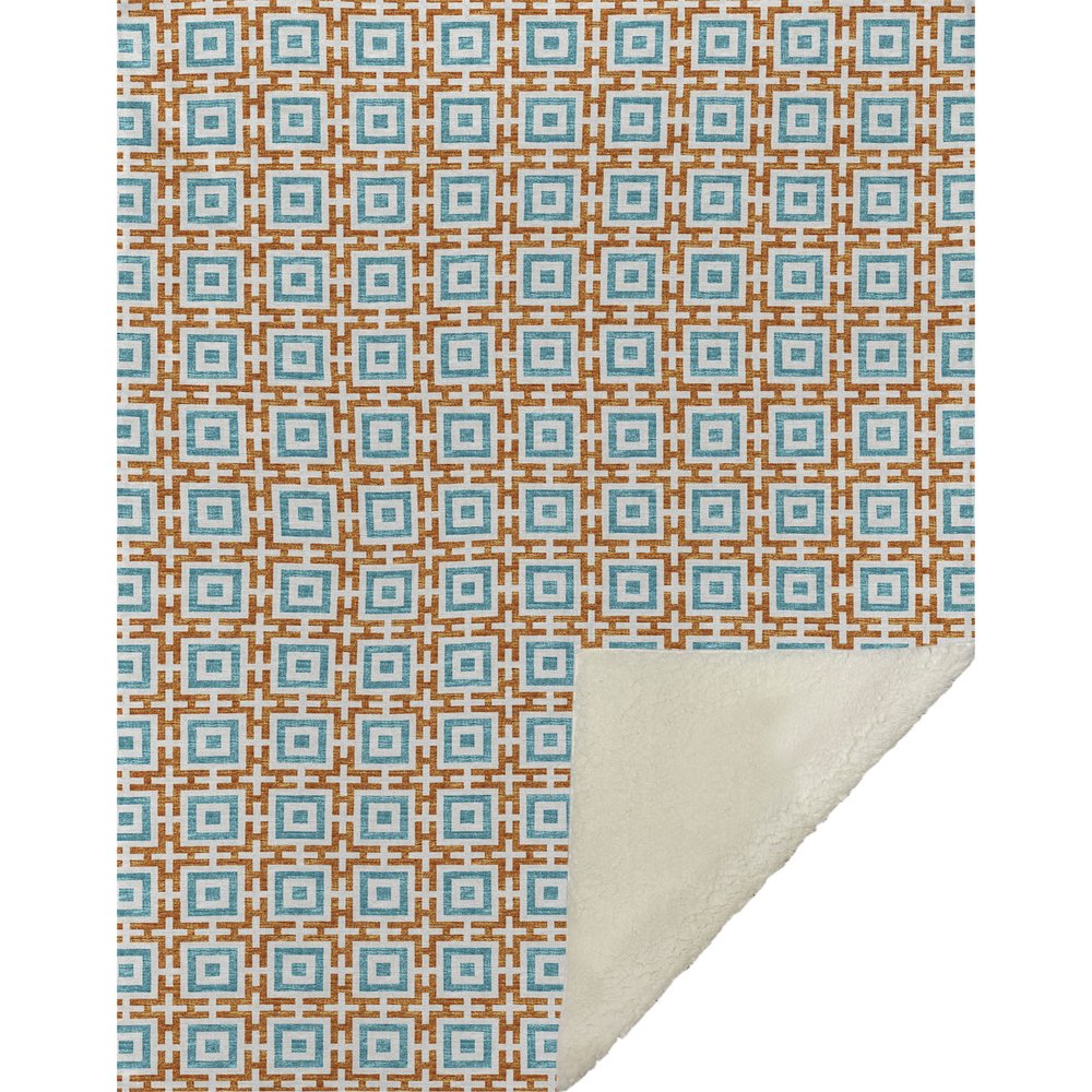 50" X 70" Orange Ivory And Teal Geometric Microfiber Plush Throw Blanket
