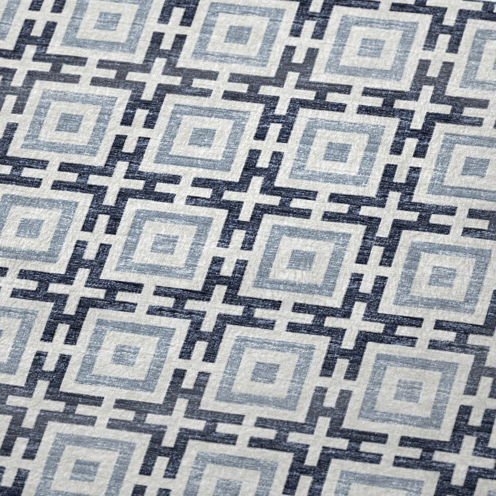 50" X 70" Navy Blue And Ivory Geometric Polyester Woven Plush Throw Blanket