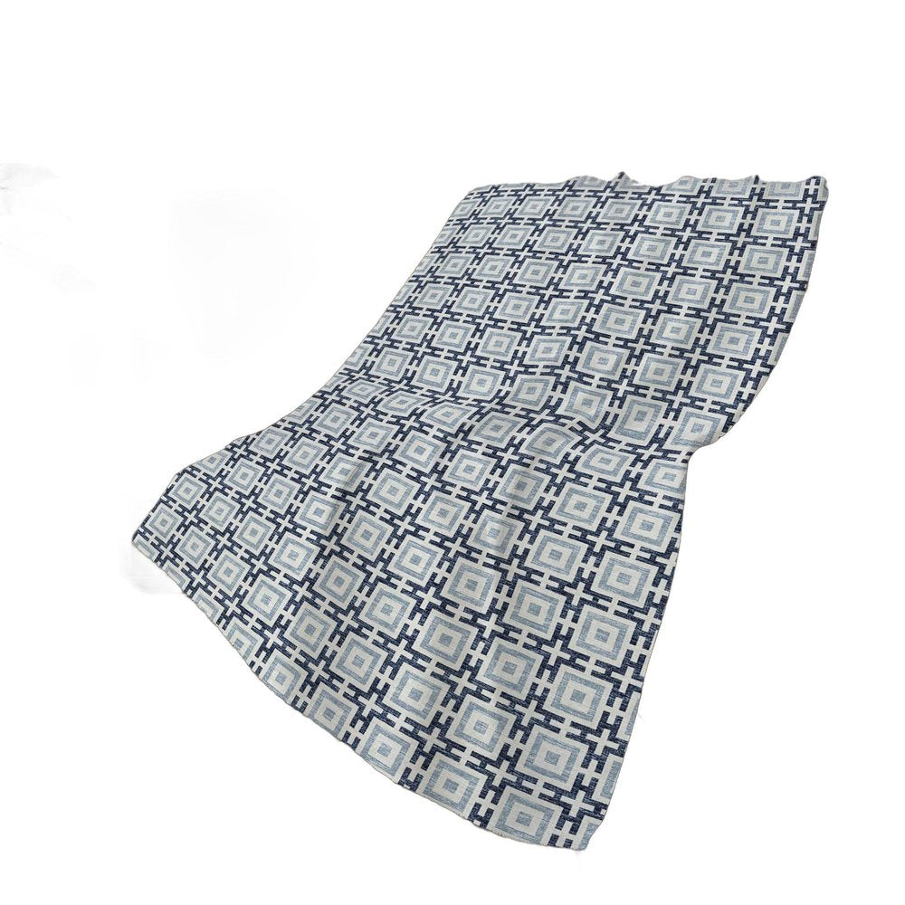 50" X 70" Navy Blue And Ivory Geometric Polyester Woven Plush Throw Blanket