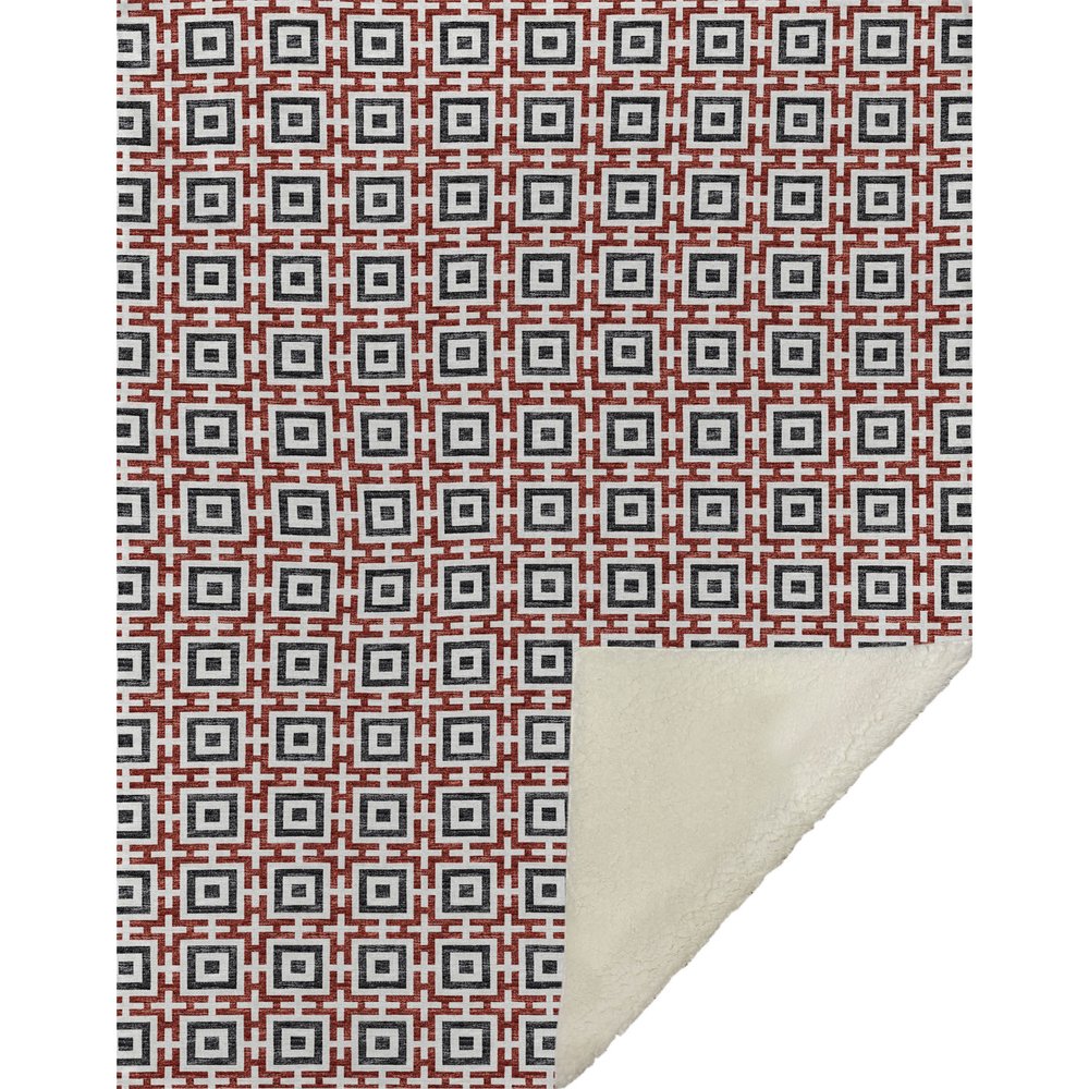 50" X 70" Red Ivory And Black Geometric Microfiber Plush Throw Blanket